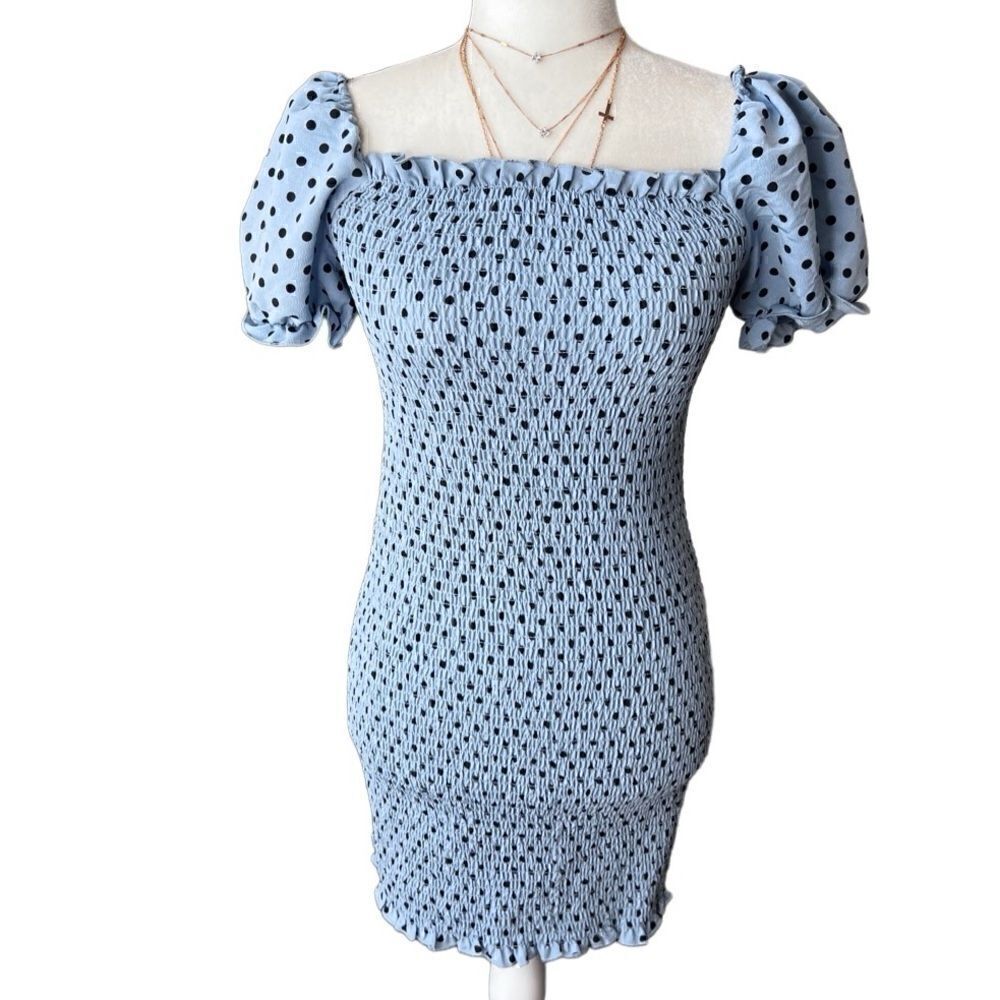 Love tree tube mini dress blue black polka dots size large (juniors)
